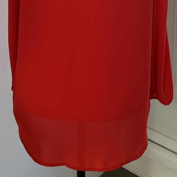 Joseph Ribkoff Vibrant Red Chiffon Cold-Shoulder V-Neck Blouse – US 4 - Picture 8 of 11